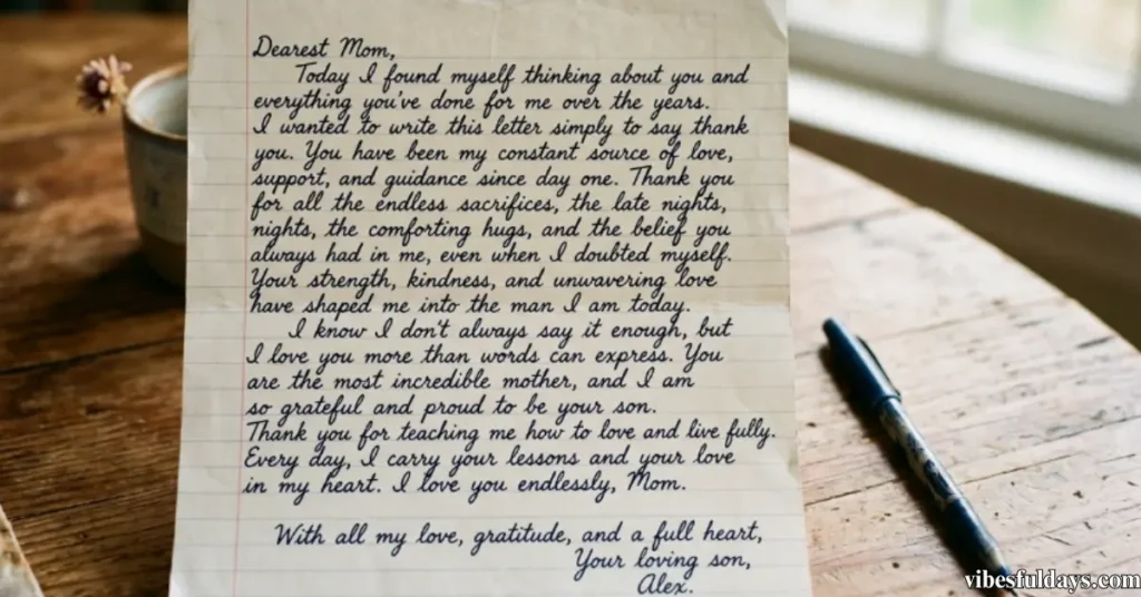 Long Touching Letter to Mom from Son